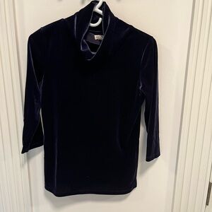 L'AGENCE Velvet Cowl Neck Top with three quarter sleeves in Navy. Size M